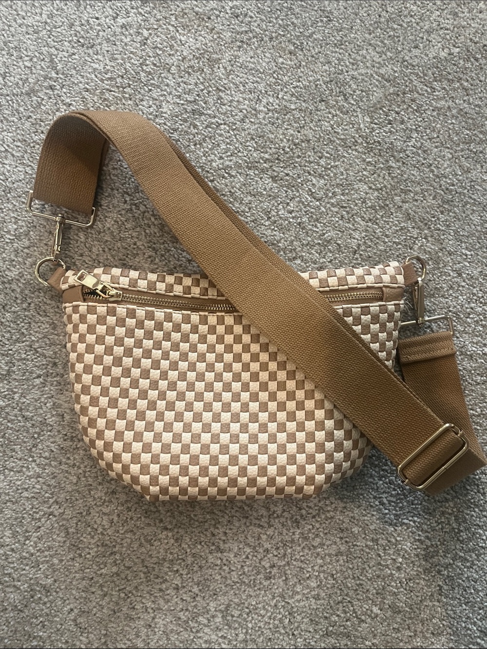Woven Beige Crossbody Bag with Wide Strap